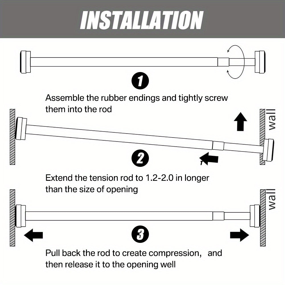 Adjustable Tension Rod for Bathroom, Closet, or Window - Available in Multiple Lengths - Easy Installation, Anti-Slip, Rustproof Design - Made of Stainless Steel with a Silver Finish