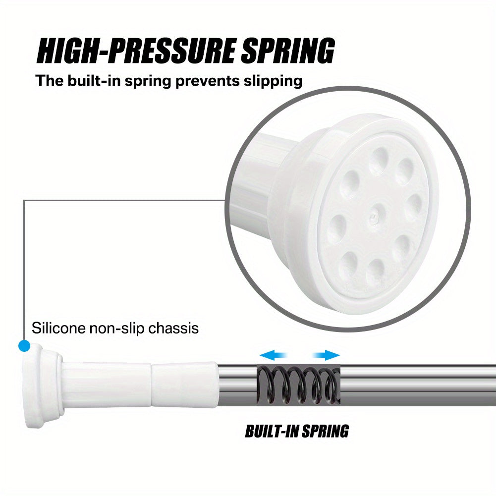 Регулируемый натяжной стержень для ванной комнаты, шкафа или окна - Доступен в нескольких вариантах длины - Простая установка, противоскользящая, устойчивая к ржавчине конструкция - Изготовлен из нержавеющей стали с серебристым покрытием