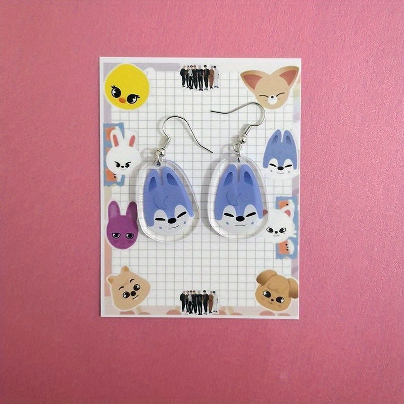 Stylish Acrylic Animal Drop & Dangle Earrings - Versatile Cartoon Style for Everyday and Special Occasions, Suitable for All Seasons. Feather-free and Hypoallergenic, Ideal for Kpop Fans and Birthday Presents.