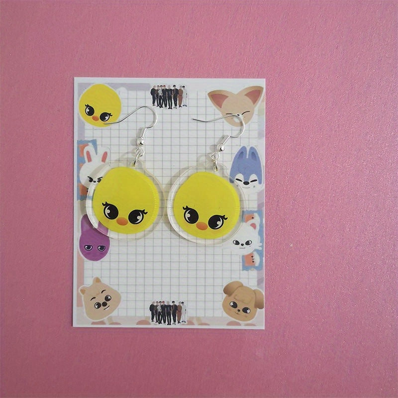 Stylish Acrylic Animal Drop & Dangle Earrings - Versatile Cartoon Style for Everyday and Special Occasions, Suitable for All Seasons. Feather-free and Hypoallergenic, Ideal for Kpop Fans and Birthday Presents.