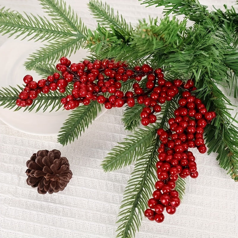 10 Vibrant Red Artificial Berries: Glossy, No-Power Needed, Ideal for DIY Christmas Decor, Weddings, and Opening Ceremonies in Classic Plastic Style.