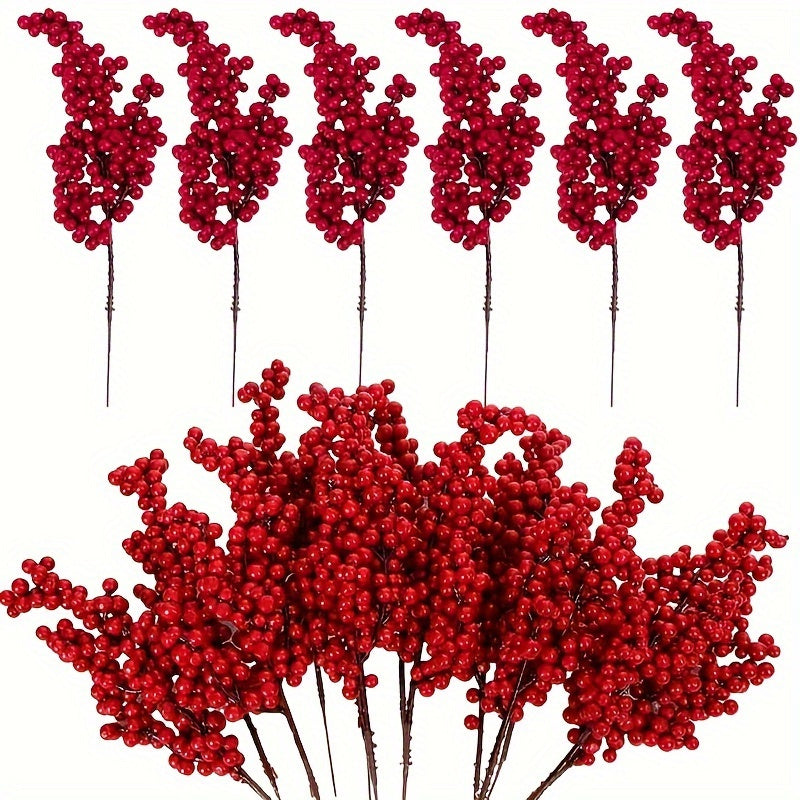 10 Vibrant Red Artificial Berries: Glossy, No-Power Needed, Ideal for DIY Christmas Decor, Weddings, and Opening Ceremonies in Classic Plastic Style.