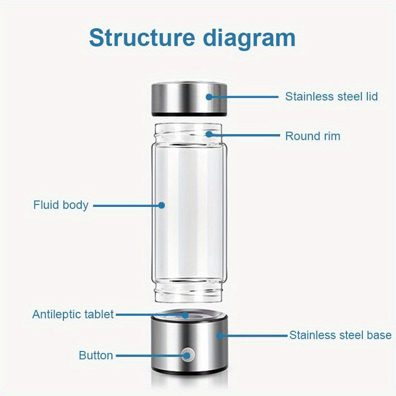 The BALASHOV Portable Hydrogen Water Bottle is a convenient 420ml bottle that features a USB rechargeable hydrogen generator. This ionizer water cup comes with a 1000mAh lithium battery for rapid electricity. It is designed for universal use with hot and