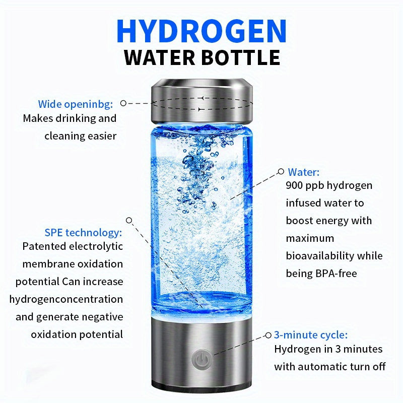 The BALASHOV Portable Hydrogen Water Bottle is a convenient 420ml bottle that features a USB rechargeable hydrogen generator. This ionizer water cup comes with a 1000mAh lithium battery for rapid electricity. It is designed for universal use with hot and