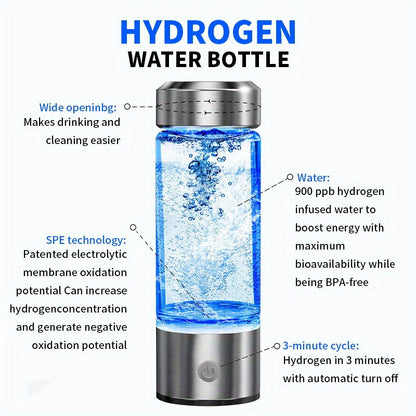 The BALASHOV Portable Hydrogen Water Bottle is a convenient 420ml bottle that features a USB rechargeable hydrogen generator. This ionizer water cup comes with a 1000mAh lithium battery for rapid electricity. It is designed for universal use with hot and