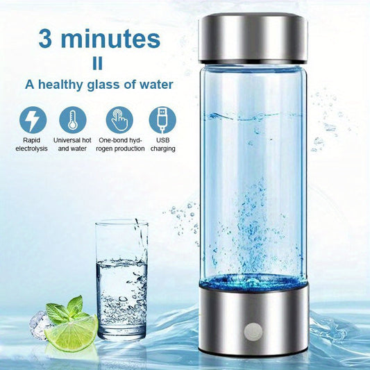 The BALASHOV Portable Hydrogen Water Bottle is a convenient 420ml bottle that features a USB rechargeable hydrogen generator. This ionizer water cup comes with a 1000mAh lithium battery for rapid electricity. It is designed for universal use with hot and