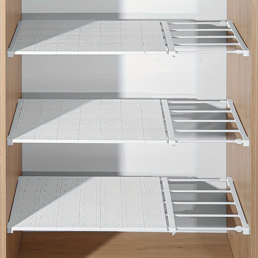 No-Drill Expandable Plastic Shelves - Multi-Purpose Organizer for Closets, Kitchens, and Bathrooms - Adjustable and Space-Saving Storage Solution - Easy to Install with Functional Design - Seasonal Utility Shelving Unit that doesn't need electricity or