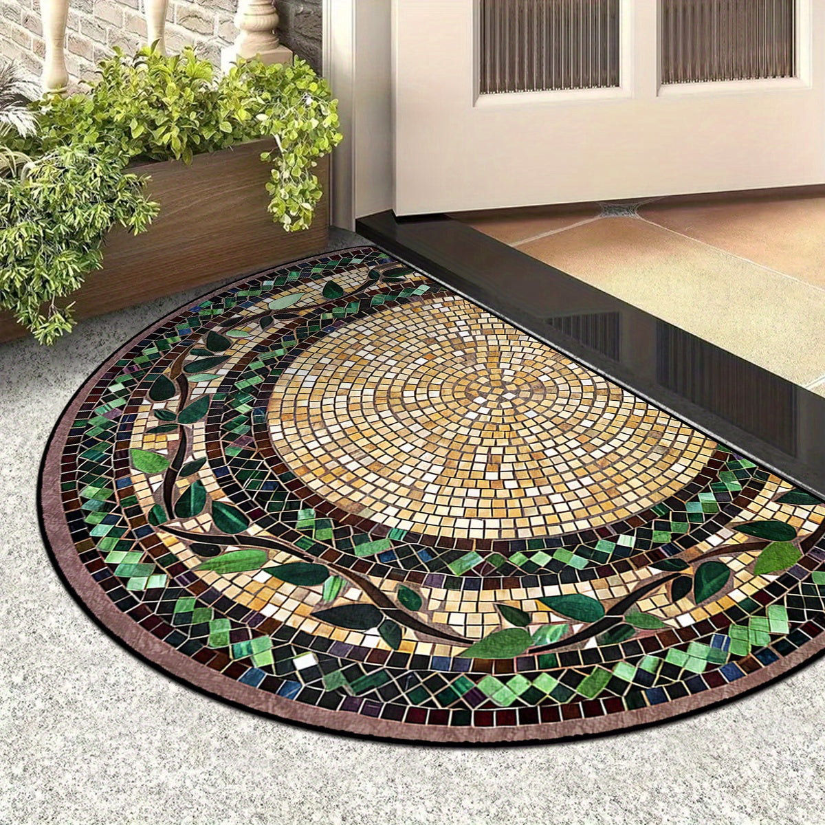 Elegant Crystal Velvet Door Mat with Starry Sky Design - Vintage-Inspired, 1000g/sqm, 6mm Thick, Non-Slip & Long-Lasting, Ethnic Plant Vine Pattern, Hand Wash Only - Ideal for Enhancing Home Décor.