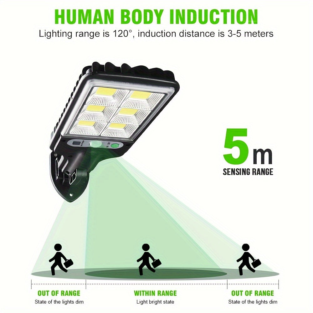 Solar motion sensor lights pack with controller for security lighting in garden or yard.