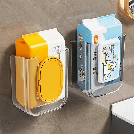 Wall mounted wet tissue storage box with large opening and sturdy design for bathroom use