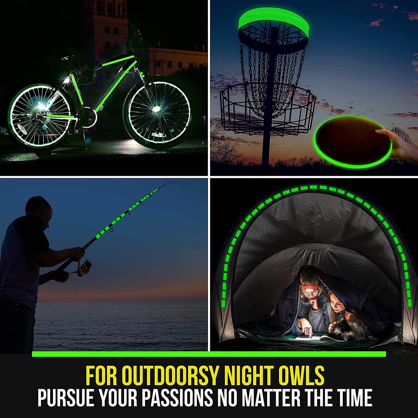 Long-lasting fluorescent tape for outdoor sports, night decorations, and home marking.