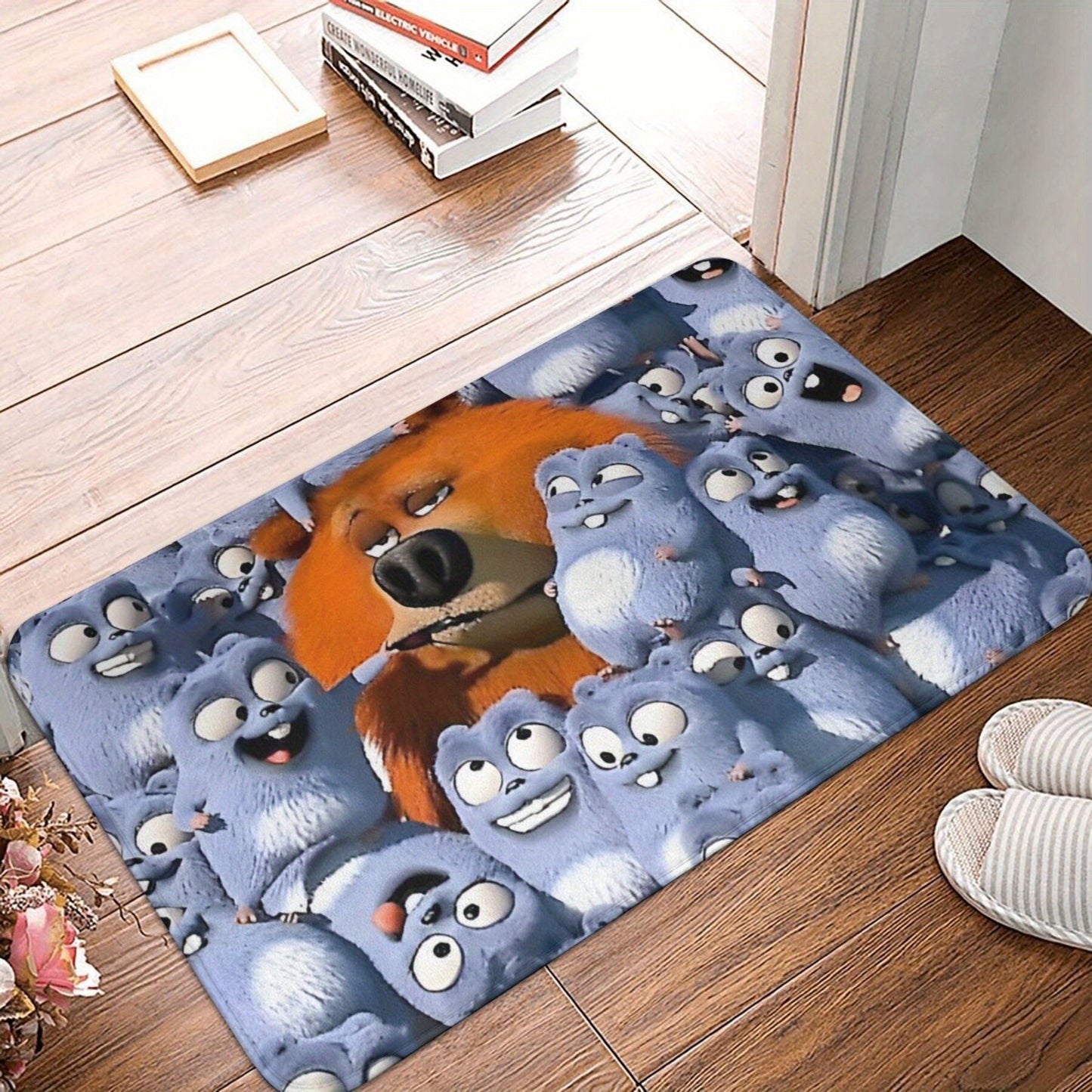 Polyester Doormat Design Featuring Grizzly and Lemmings - Lightweight, Non-Slip, and Machine Washable Rectangle Floor Mat for Home Decor - Machine Made Entrance Rug