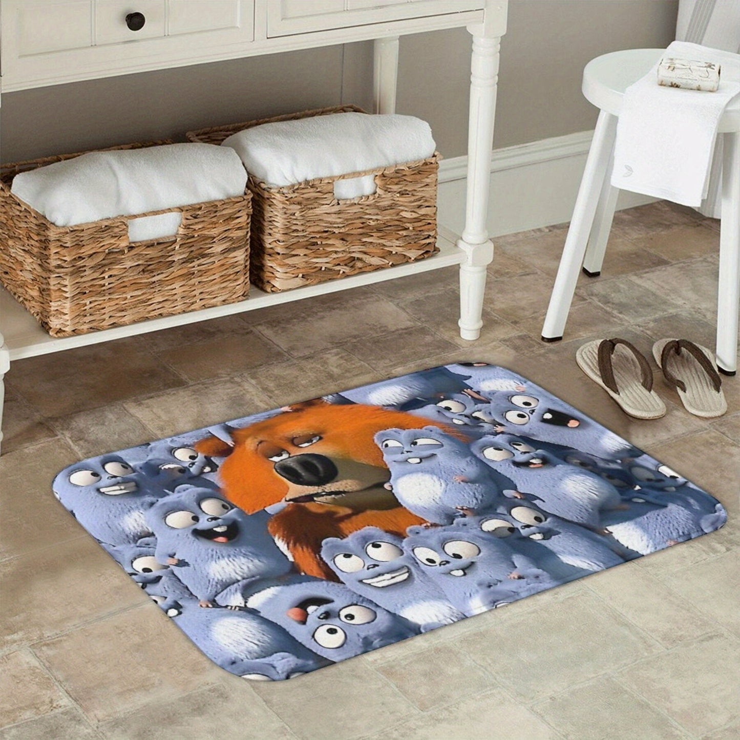 Polyester Doormat Design Featuring Grizzly and Lemmings - Lightweight, Non-Slip, and Machine Washable Rectangle Floor Mat for Home Decor - Machine Made Entrance Rug