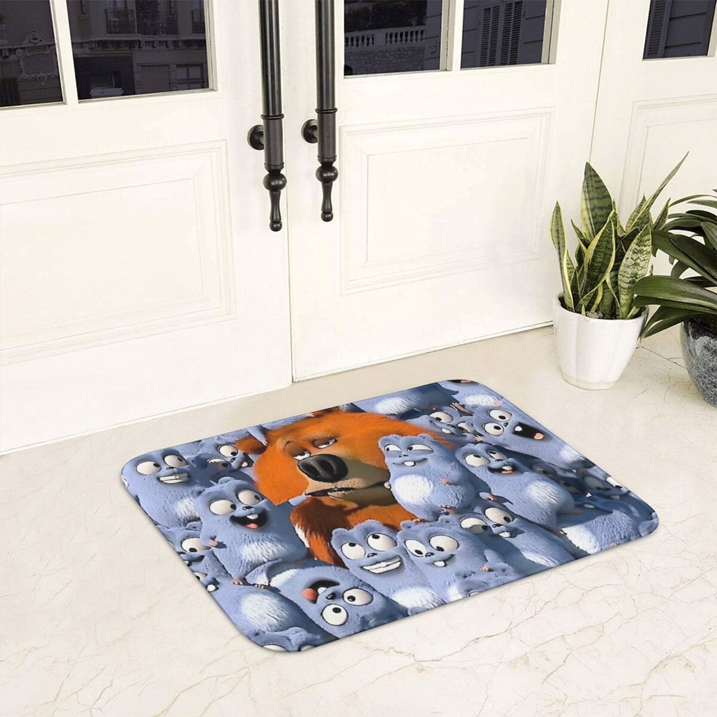 Polyester Doormat Design Featuring Grizzly and Lemmings - Lightweight, Non-Slip, and Machine Washable Rectangle Floor Mat for Home Decor - Machine Made Entrance Rug