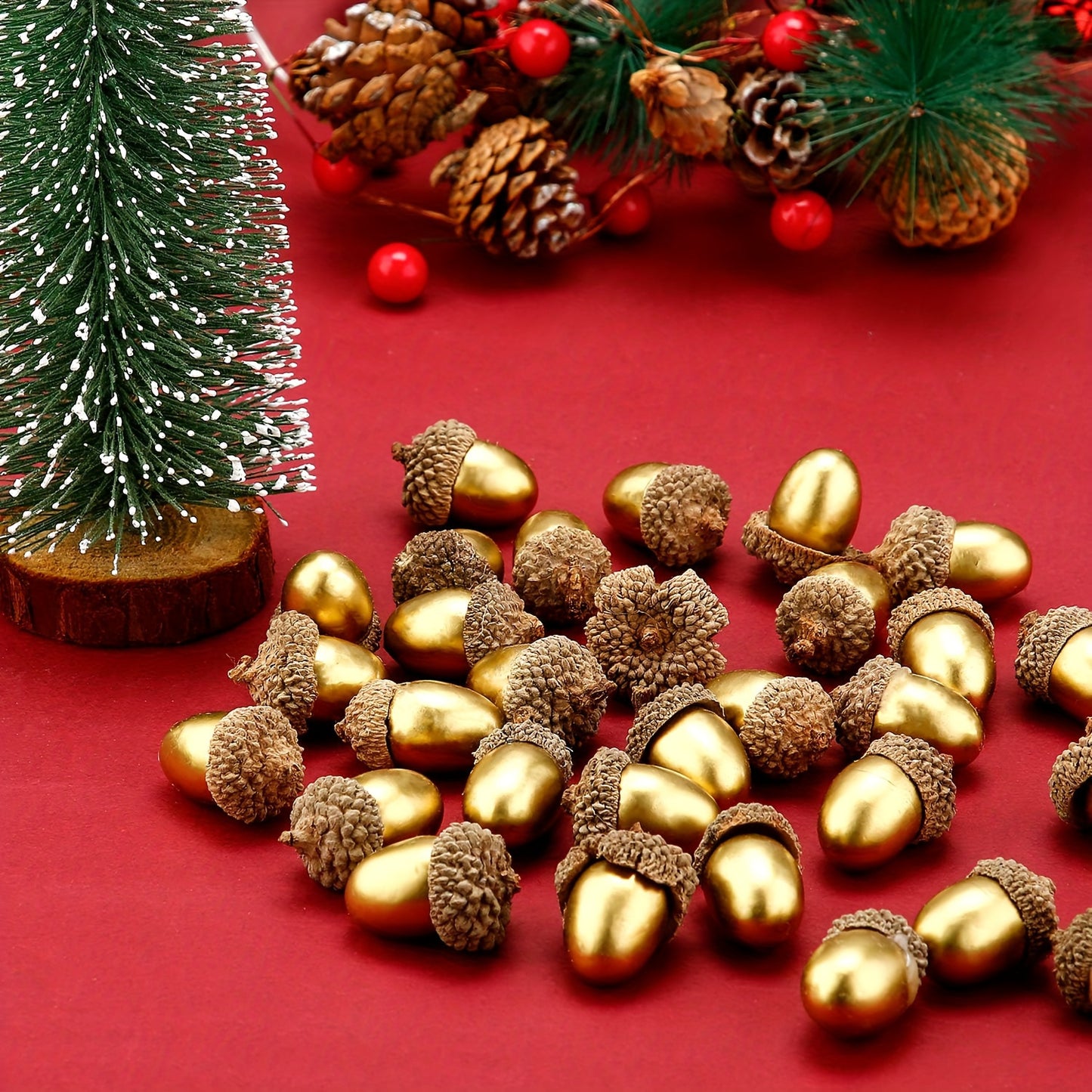 Set of 20 artificial golden acorns for festive home decor, no batteries needed