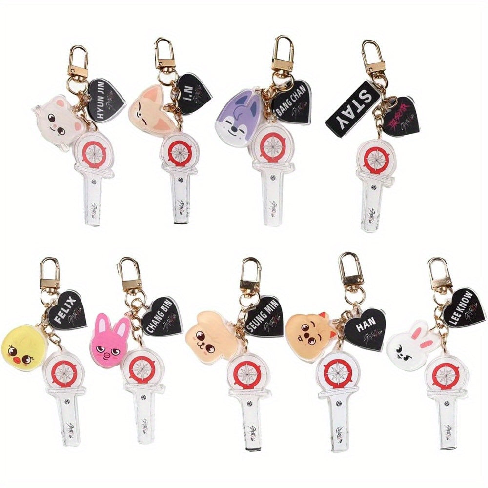 Adorable Acrylic Keychain Set Inspired by Kpop - Featuring Heart & Cartoon Charms, Great for Bags & Backpacks, Excellent Birthday Present for Women