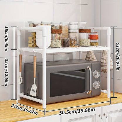 Adjustable Storage Solution for Countertops, Bedrooms, and Bathrooms - Durable PP Plastic Kitchen Organizer with Handle, Hooks, and Multi-Use Design - Perfect for Microwaves, Ovens, and More