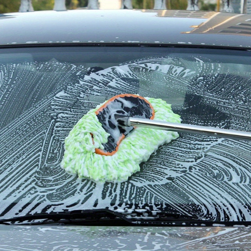 Extendable green Chenille Microfiber Car Wash Mop for easy detailing.