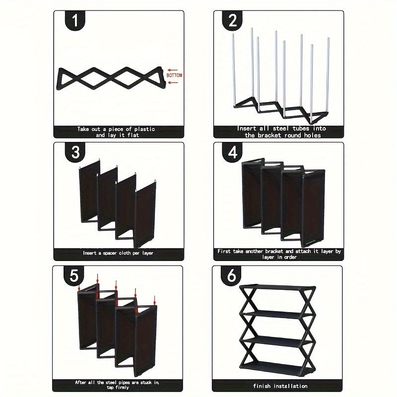 Upgrade your shoe storage with this black plastic 4-tier shoe rack, perfect for your closet, garage, or hallway. This stackable entryway shoe organizer is durable and practical for keeping your shoes organized.