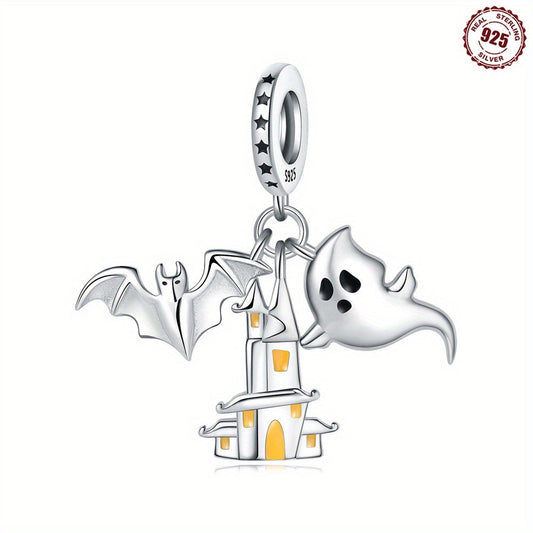 Chic and stylish 925 Sterling Silver Charm featuring a simple urban design with a Ghost Castle and Bat. Perfect for sports enthusiasts with a November Birthstone, it makes a great Thanksgiving Day gift. This versatile charm fits on any bracelet and is