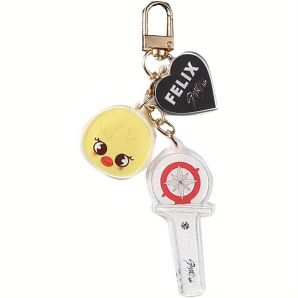 Adorable Acrylic Keychain Set Inspired by Kpop - Featuring Heart & Cartoon Charms, Great for Bags & Backpacks, Excellent Birthday Present for Women