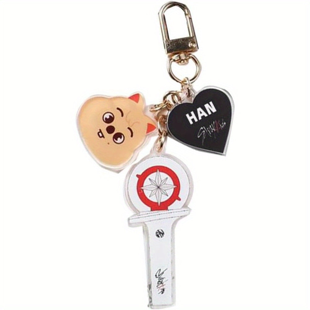 Adorable Acrylic Keychain Set Inspired by Kpop - Featuring Heart & Cartoon Charms, Great for Bags & Backpacks, Excellent Birthday Present for Women