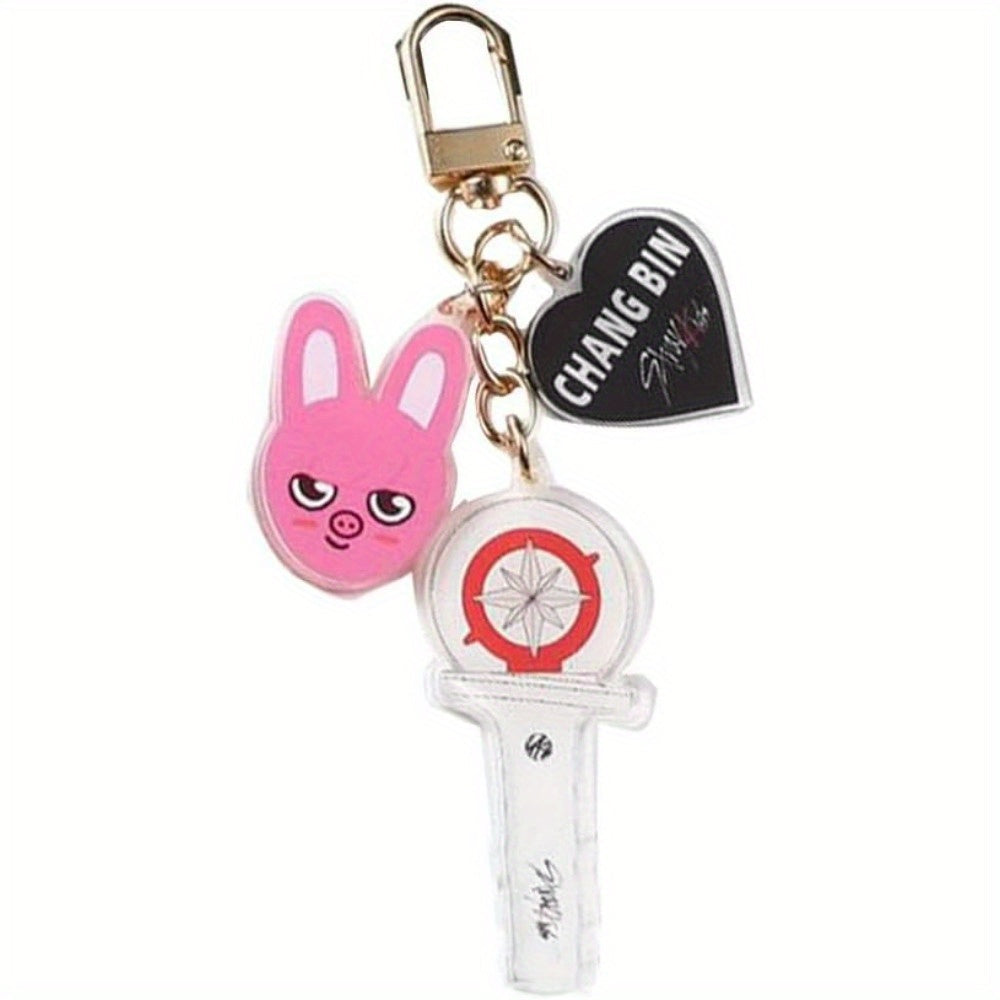 Adorable Acrylic Keychain Set Inspired by Kpop - Featuring Heart & Cartoon Charms, Great for Bags & Backpacks, Excellent Birthday Present for Women