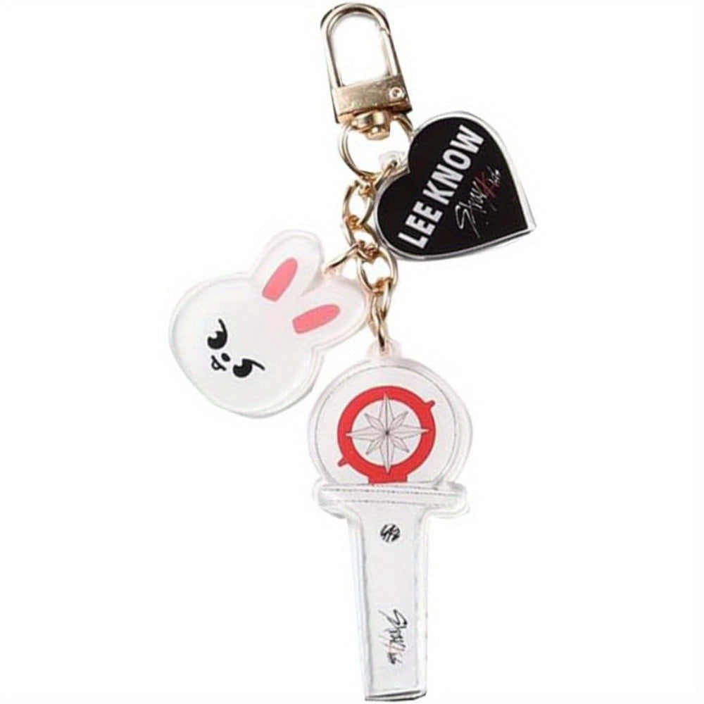 Adorable Acrylic Keychain Set Inspired by Kpop - Featuring Heart & Cartoon Charms, Great for Bags & Backpacks, Excellent Birthday Present for Women