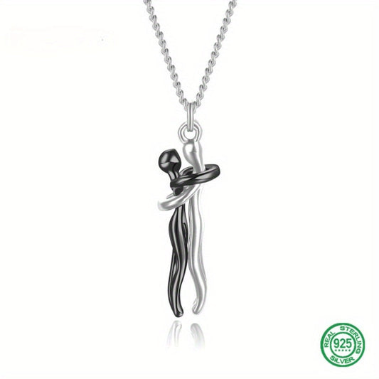 Romantik sovg'a Sevishganlar kuni uchun - Usli juftliklar quchoqlashayotgan pendant marjon, Sterling Silver S925, to'ylar va maxsus tadbirlar uchun mukammal sevgi ilhomlantiruvchi zargarlik, Kumush qoplamali - Har mavsum uchun zamonaviy va nafis aksessuar