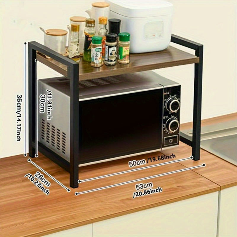 Metal Countertop Rack with Double Layers - Kitchen Organizer for Microwave, Oven, Spices & Accessories, Maximizing Space