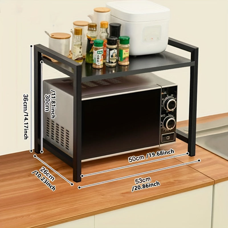 Metal Countertop Rack with Double Layers - Kitchen Organizer for Microwave, Oven, Spices & Accessories, Maximizing Space