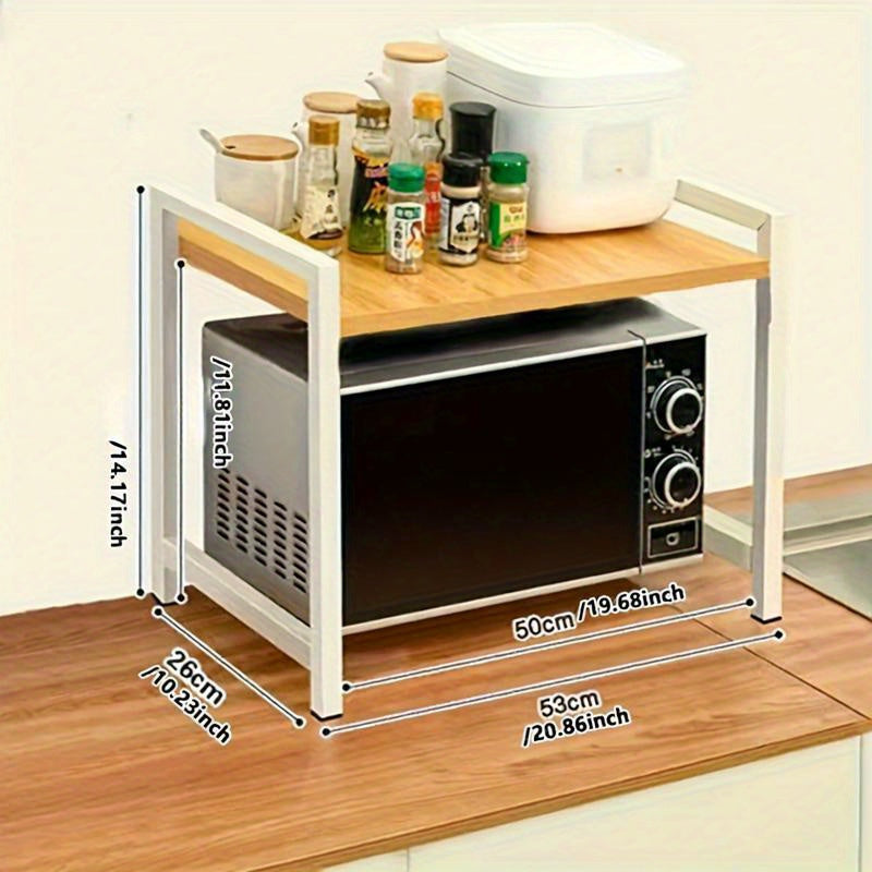 Metal Countertop Rack with Double Layers - Kitchen Organizer for Microwave, Oven, Spices & Accessories, Maximizing Space