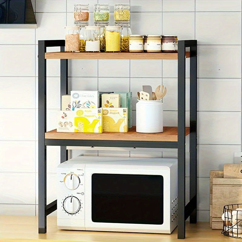 Metal Countertop Rack with Double Layers - Kitchen Organizer for Microwave, Oven, Spices & Accessories, Maximizing Space