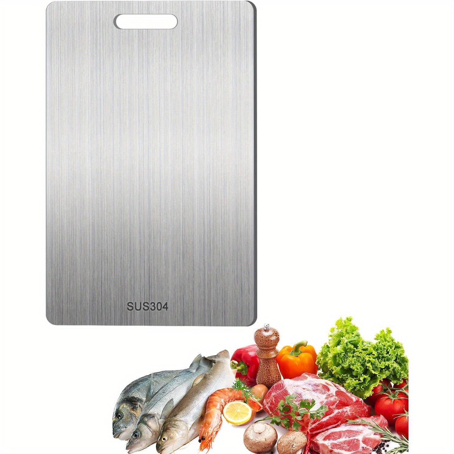 This high-quality Double-Sided Titanium Cutting Board is made from 304 Stainless Steel, making it easy to clean and suitable for kitchen and dining use. With an ergonomic handle, it is perfect for vegetable chopping and is a durable kitchen essential.