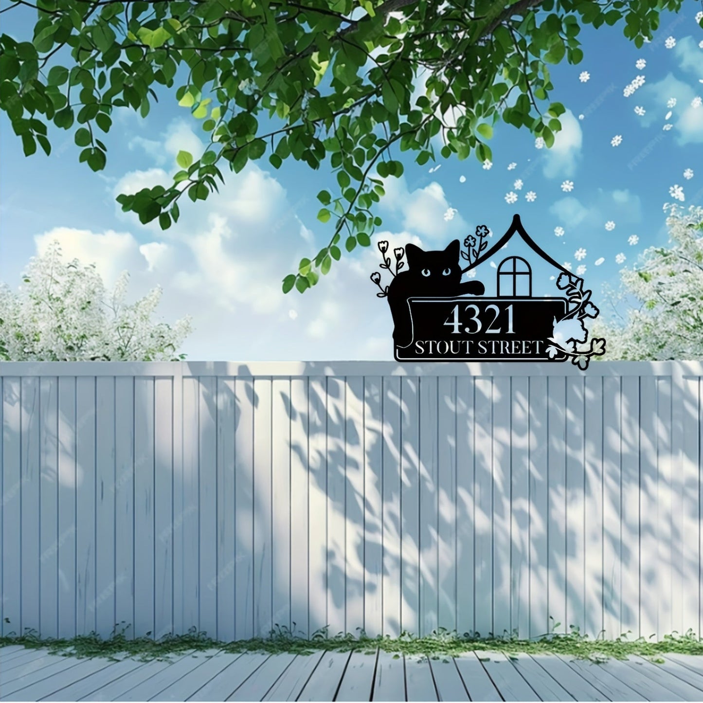 Customizable Iron Black House Number Plaque for Cat Lovers - Personalized Metal Address Sign with Cat Motif, Ideal for Door Hanging or Outdoor Wall Mount, Suitable for Ages 14 and Up