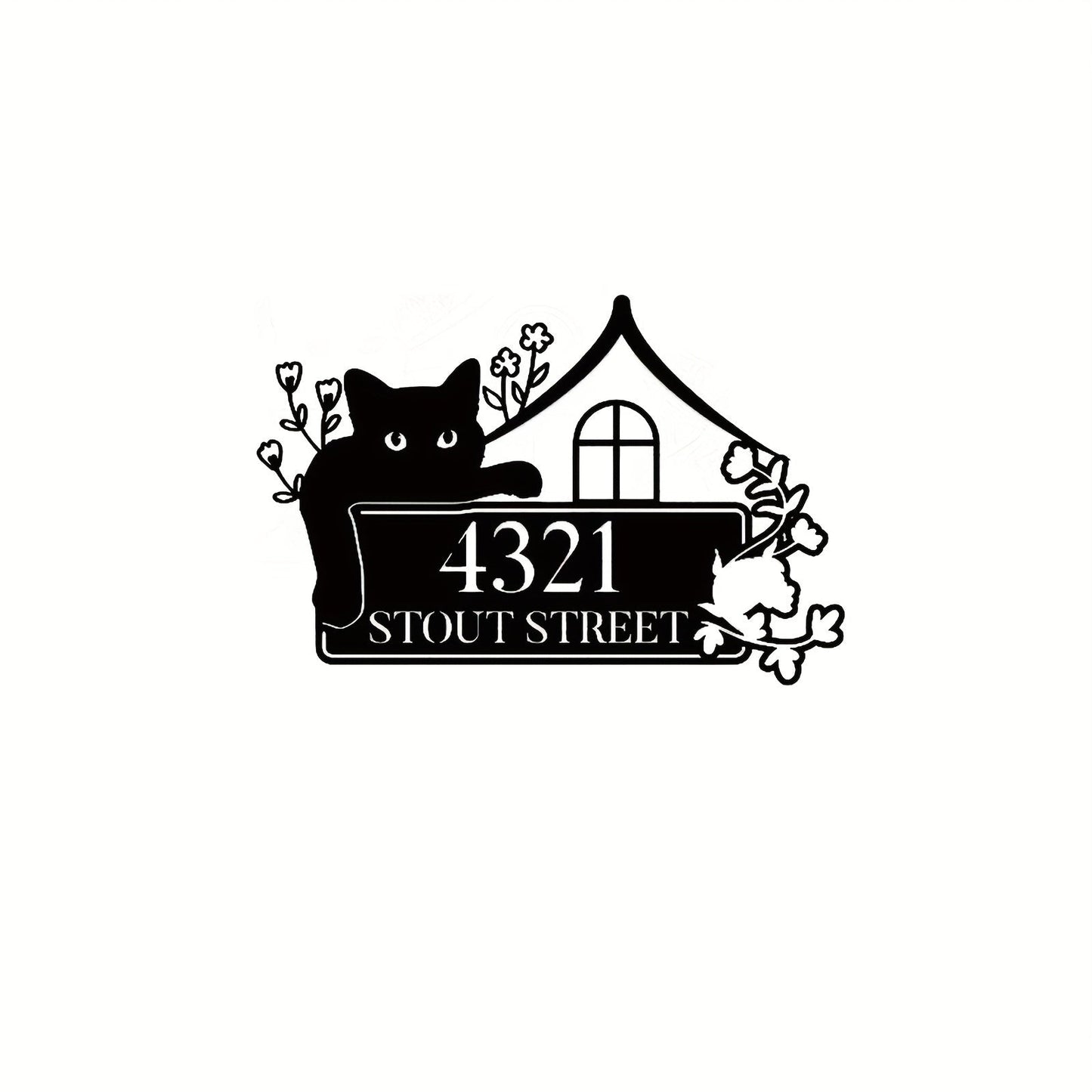 Customizable Iron Black House Number Plaque for Cat Lovers - Personalized Metal Address Sign with Cat Motif, Ideal for Door Hanging or Outdoor Wall Mount, Suitable for Ages 14 and Up