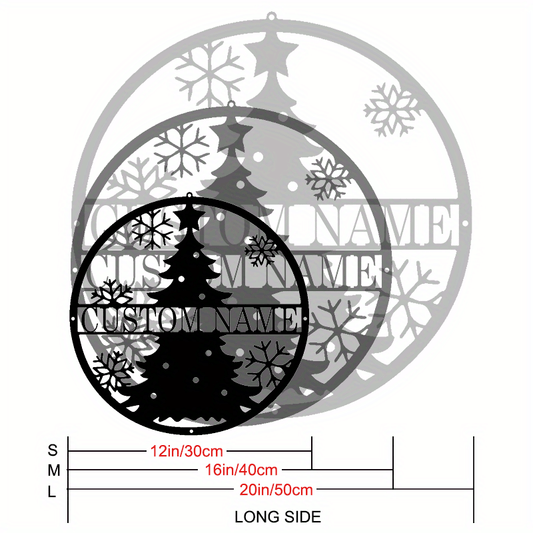 Personalized Room Sign with Snowflakes, Unique Iron Holiday Ornament in Classic Style, Ideal Christmas Gift - Customizable Black Iron Christmas Tree Wall Decor, Non-Electric