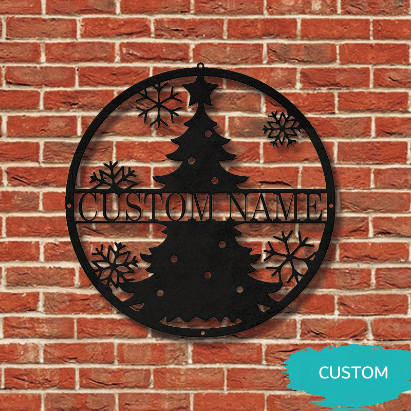 Personalized Room Sign with Snowflakes, Unique Iron Holiday Ornament in Classic Style, Ideal Christmas Gift - Customizable Black Iron Christmas Tree Wall Decor, Non-Electric