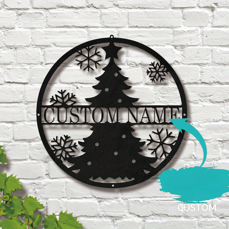 Personalized Room Sign with Snowflakes, Unique Iron Holiday Ornament in Classic Style, Ideal Christmas Gift - Customizable Black Iron Christmas Tree Wall Decor, Non-Electric