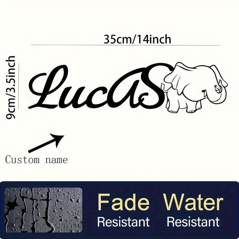 Black Iron Wall Decor with Cute Elephant Design, Customized with 'Lucas' Name for Children's Room