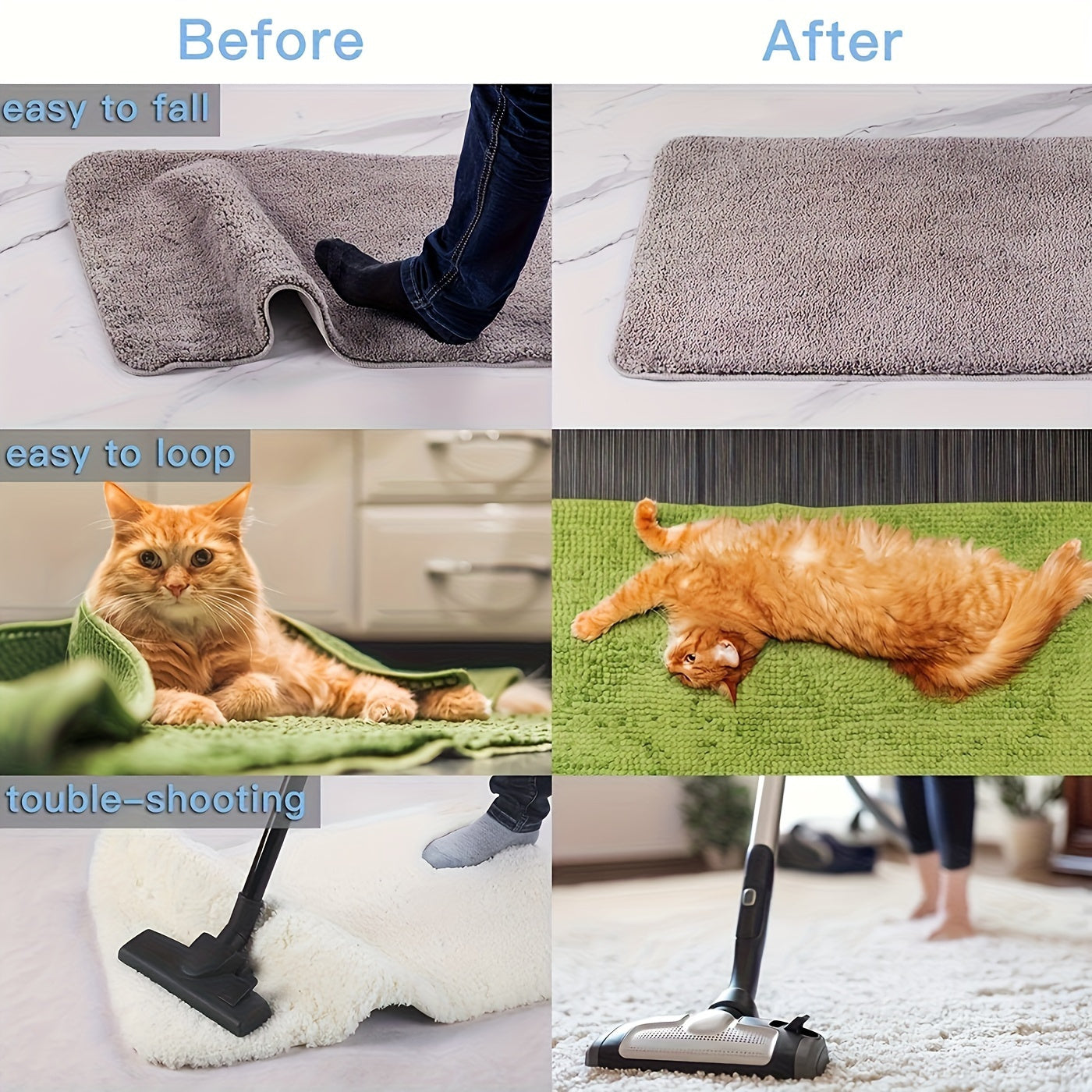 Set of 8 Silicone Non-Slip Carpet Tape Mats - Washable and Reusable, Double-Sided Grip to Secure Carpets in Office, Bedroom, and Garden on Hardwood and Tile Floors - Simple Installation without Stickers