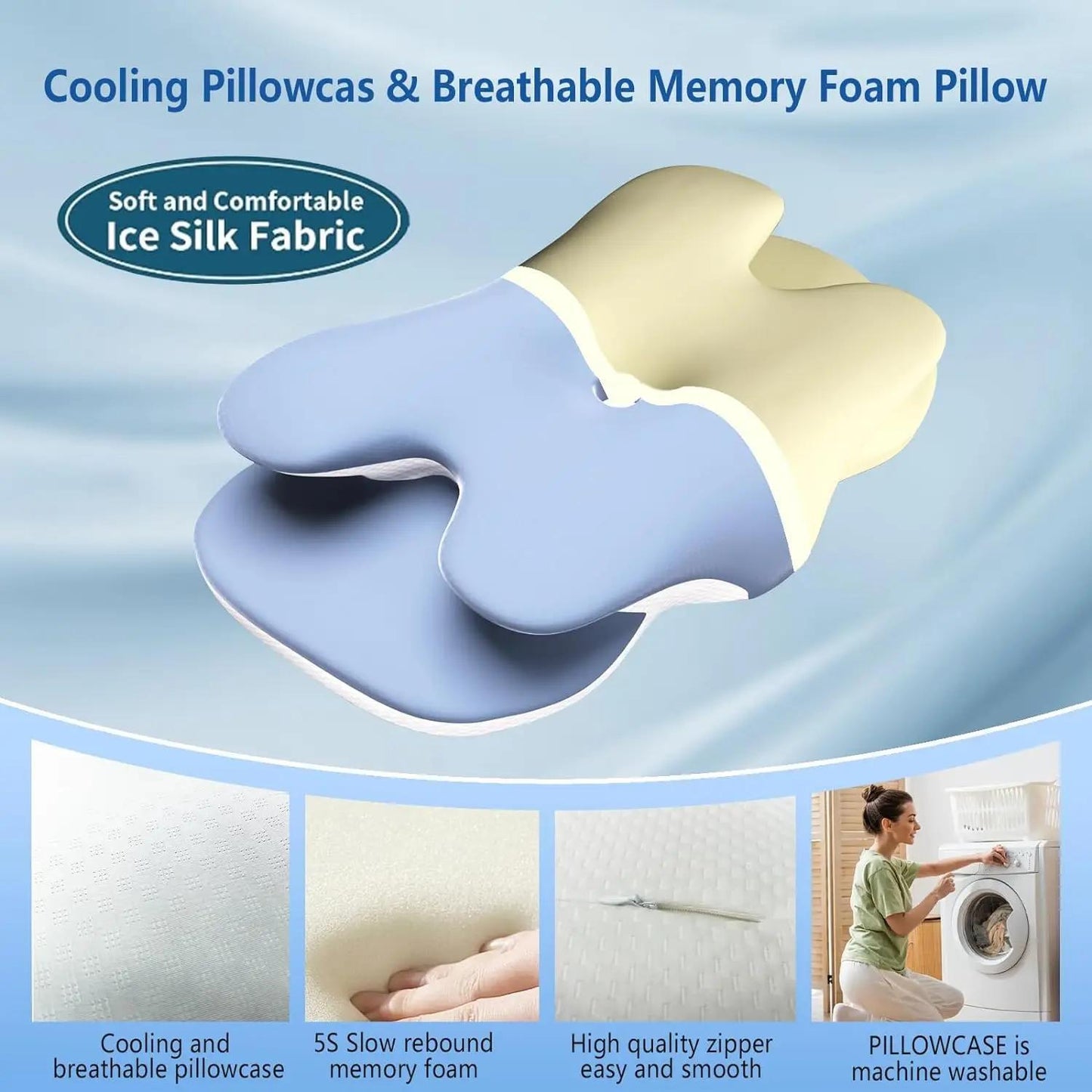 Ergonomic memory foam cervical pillow with cooling cover, perfect for back sleepers.