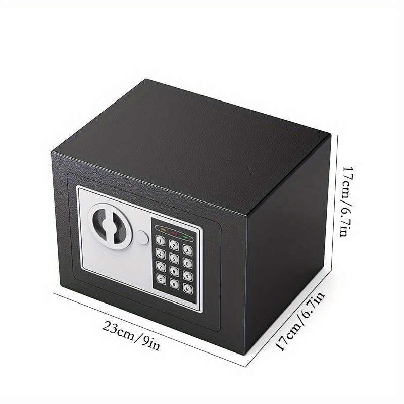 Compact digital safe with keyboard lock for easy access, perfect for storing valuables at home or in the office.