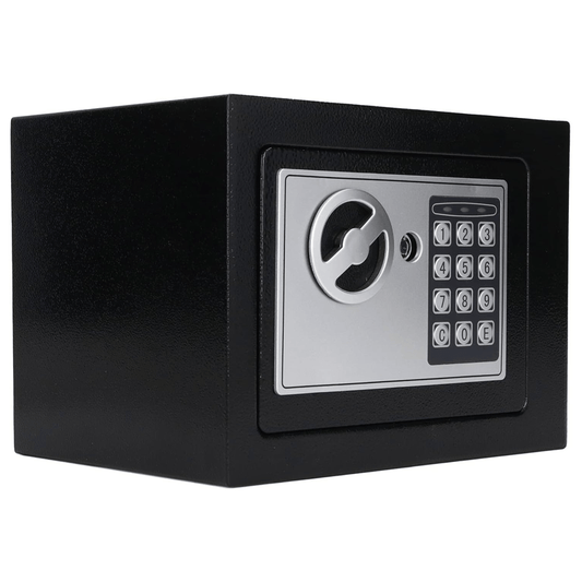 Compact digital safe with keyboard lock for easy access, perfect for storing valuables at home or in the office.