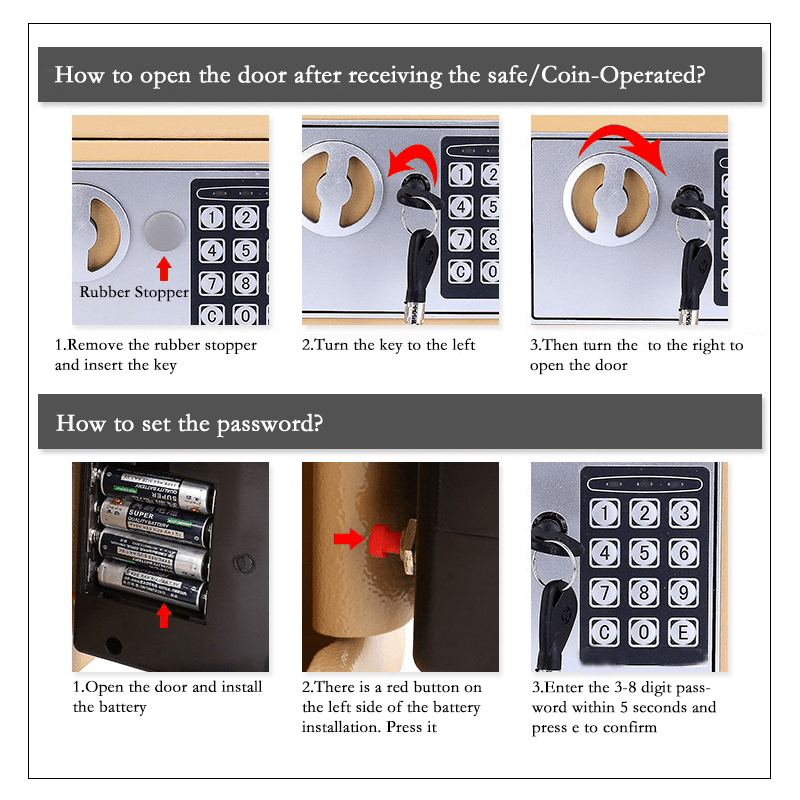 Compact digital safe with keyboard lock for easy access, perfect for storing valuables at home or in the office.