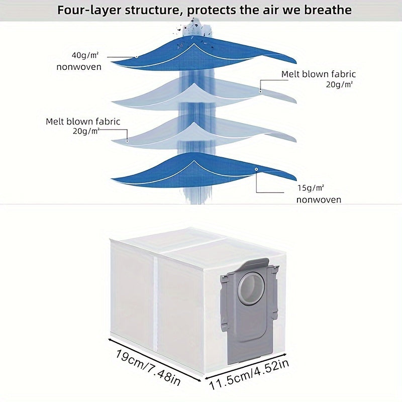 Долговечные полиэстеровые мешки для пылесосов - 10 штук высокоэффективных мешков для пыли, совместимых с Roborock Q Revo, S8 Maxv Ultra. Включает пластиковую насадку для пола.