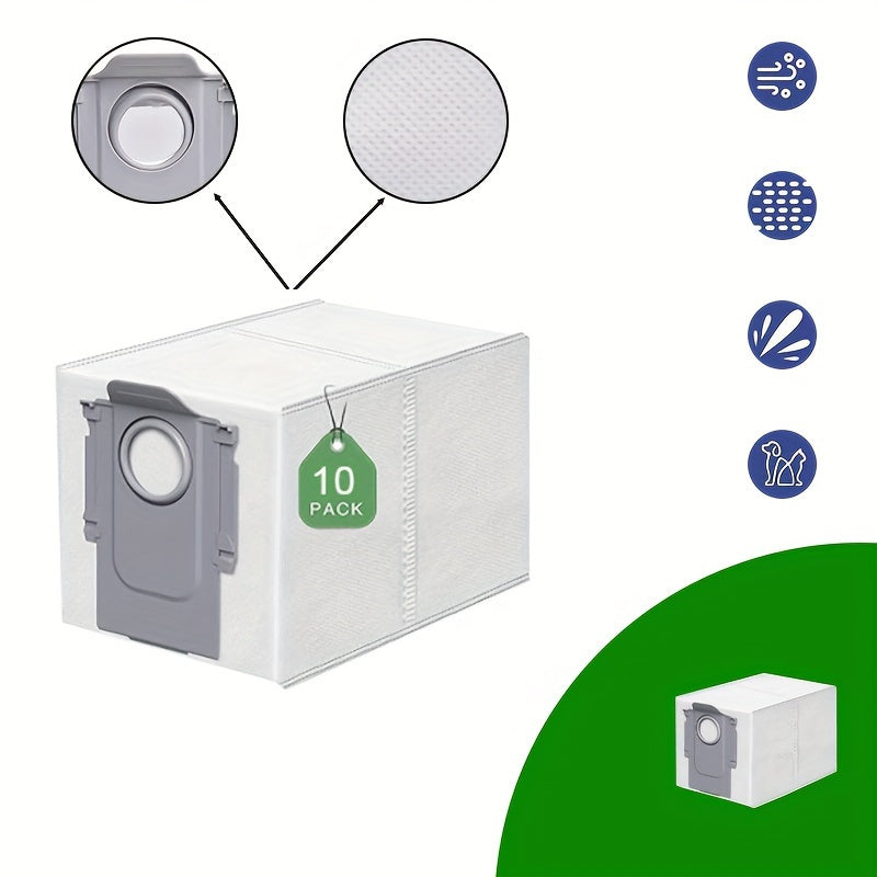Долговечные полиэстеровые мешки для пылесосов - 10 штук высокоэффективных мешков для пыли, совместимых с Roborock Q Revo, S8 Maxv Ultra. Включает пластиковую насадку для пола.