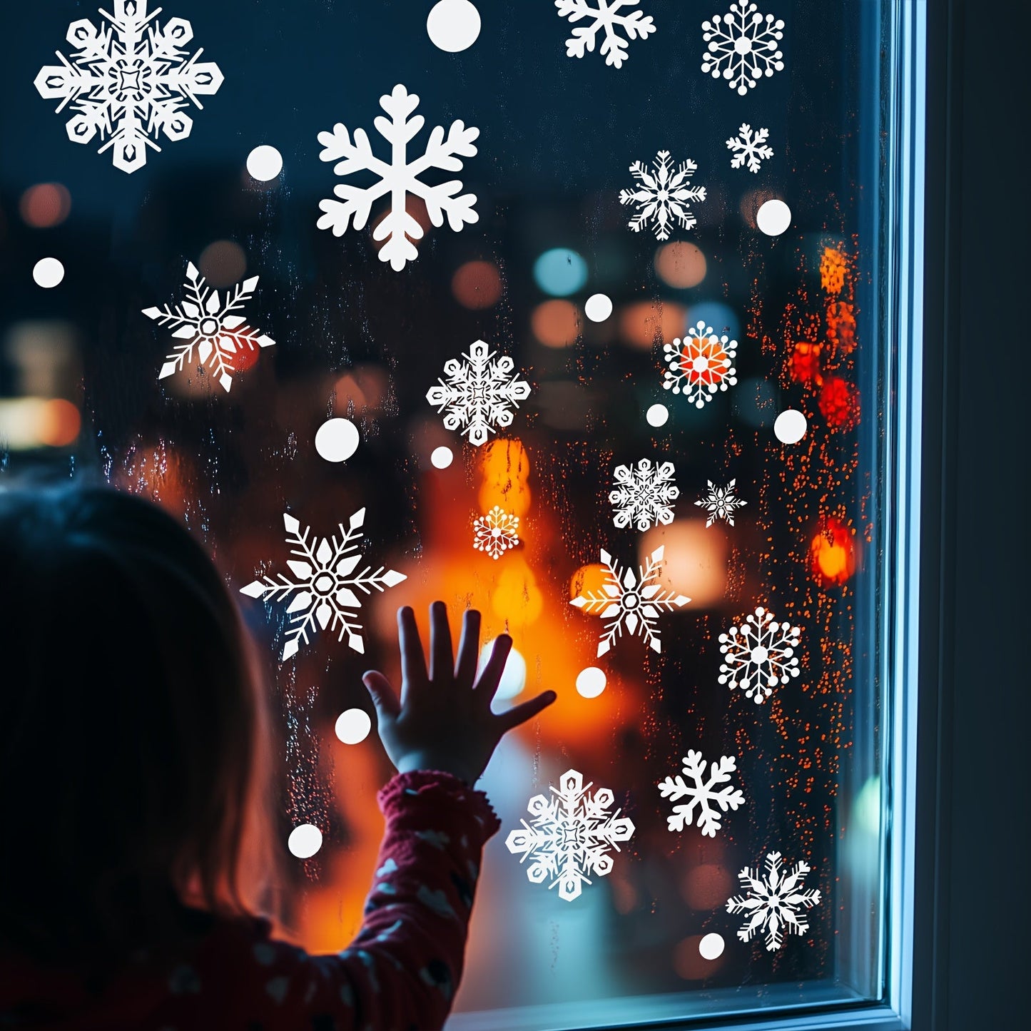 Reusable Snowflake window clings in Boho style - Double-sided Christmas stickers measuring 19.99cm x 30.0cm. Made of plastic, these Bohemian home and party winter holiday decorations are perfect for adding a touch of whimsy to your space.