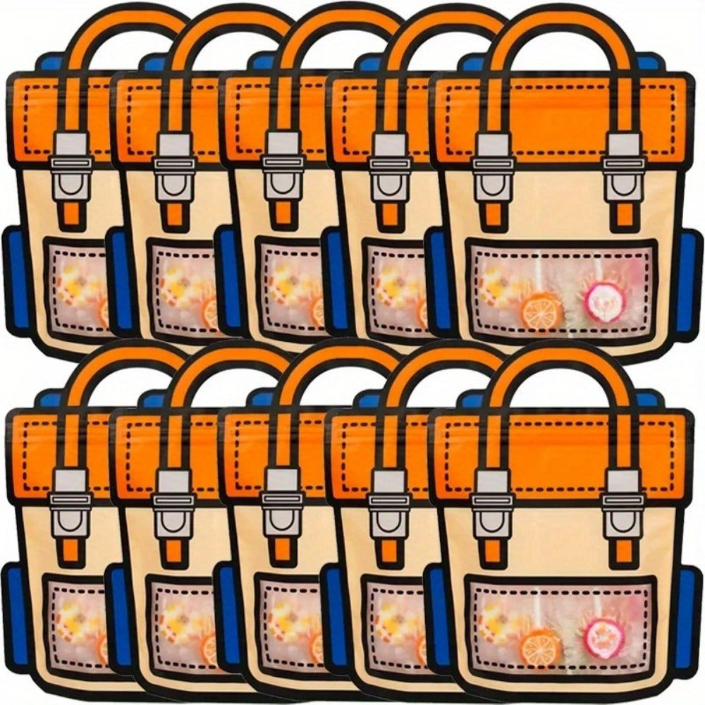 20 schoolbag-shaped plastic seal bags, perfect for reusable cookie and candy packaging. Great for party favor handbag gift bags for birthday treats.