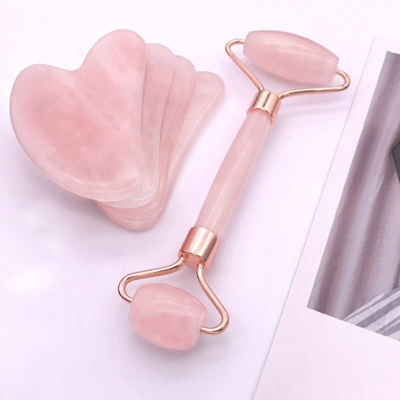 Pink Gua Sha Roller and Scraping Board Set for Face Massage